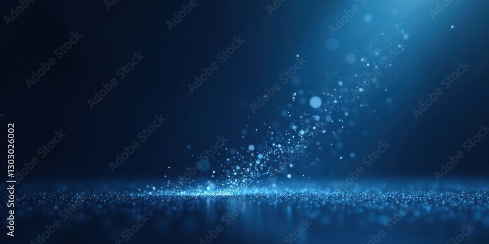 Poster abstract blue sparkle background glimmering particles floating and settling on a dark surface