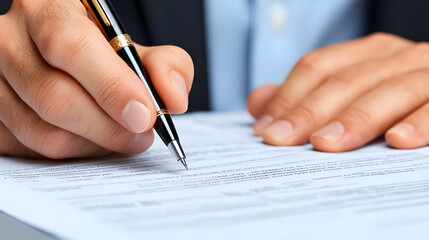 Fototapeta premium Person Signing Document with Pen in Professional Setting
