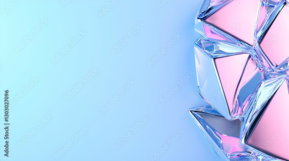 Poster abstract geometric shapes with soft pastel background and reflection