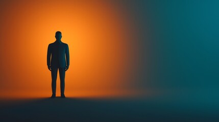 Silhouette of a man against a colorful gradient background.