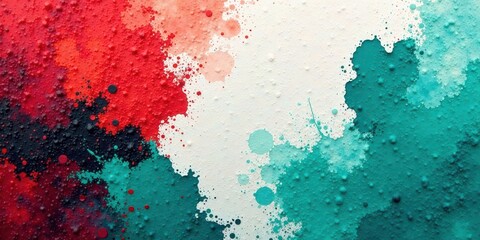 Fototapeta premium Abstract Textured Paint Splatter Design Featuring Vivid Hues of Red, Teal, and Black Against a Neutral Background