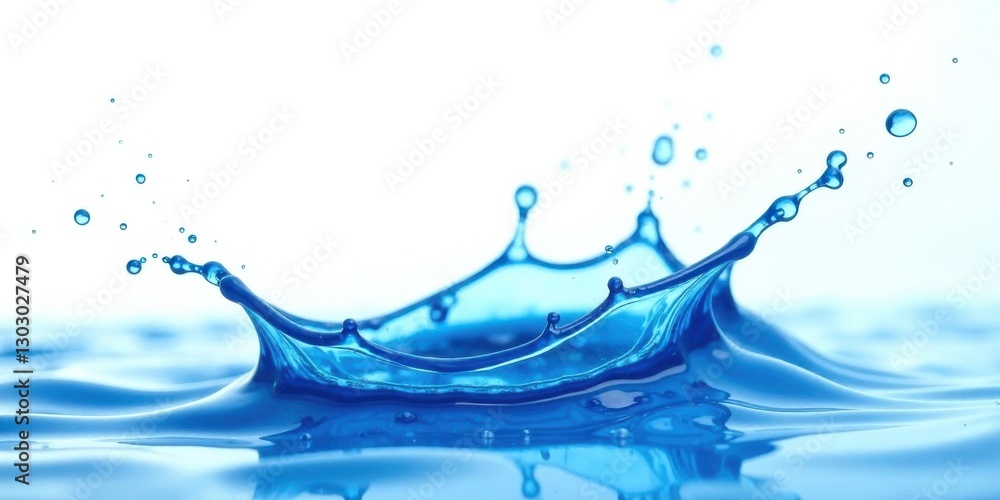 Poster A Vibrant Blue Liquid Splashing and Creating a Stunning Crown-Shaped Wave with Tiny Droplets on a White Background