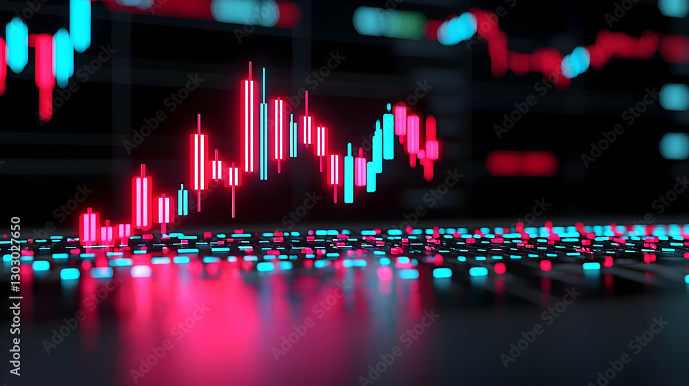 Poster abstract financial graph with colorful candlestick chart elements