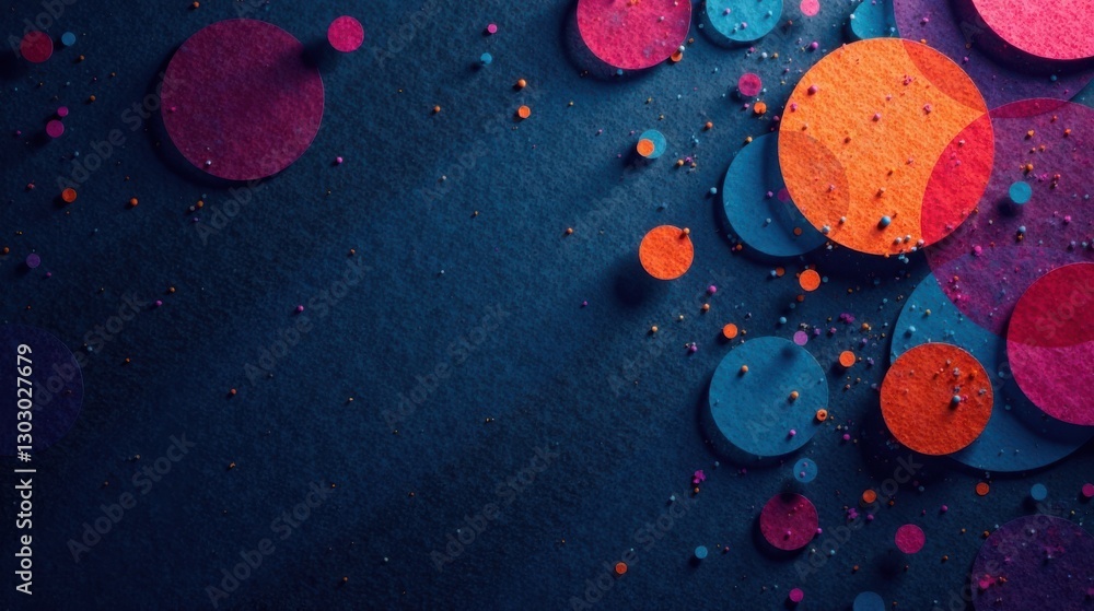 Leinwandbilder Abstract Colorful Circles Scattered on Deep Blue Background, Decorative Design Element for Modern Projects