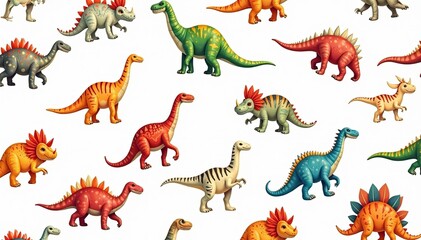 Seamless pattern of colorful dinosaurs on a white background, pattern, wildlife, colorful