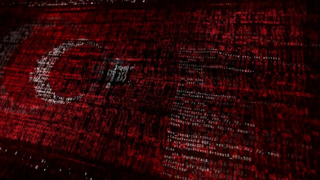 Turkey USA flag waving secure code. Turkish blowing banner cyber security attack and hack concept animation.