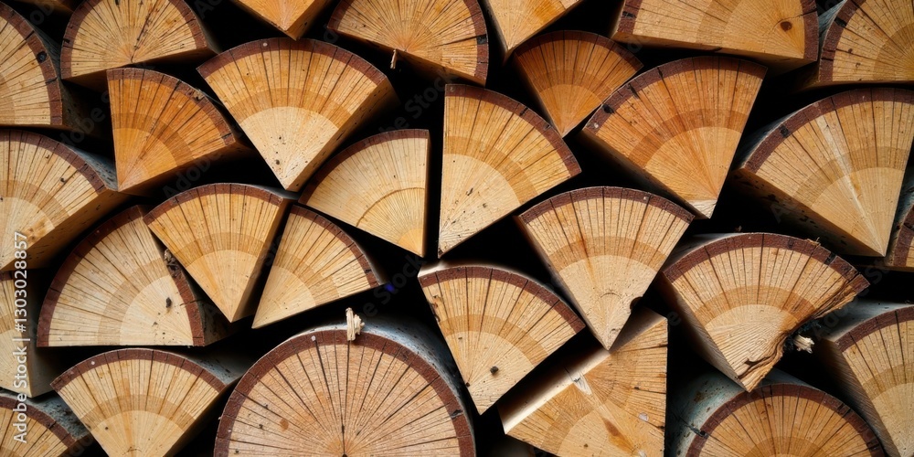 Aufkleber A Stack of Radially Cut Firewood Logs, Showing the Detailed Grain and Natural Wood Texture, Arranged in an Overlapping Pattern, Creating a Visually Appealing and Texturally Rich Image