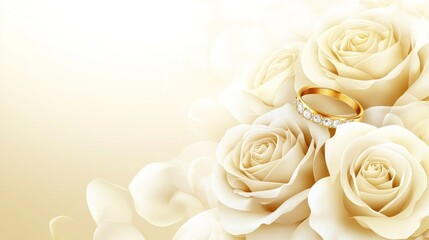 Engagement Ring Resting on Ivory Roses for Wedding or Anniversary