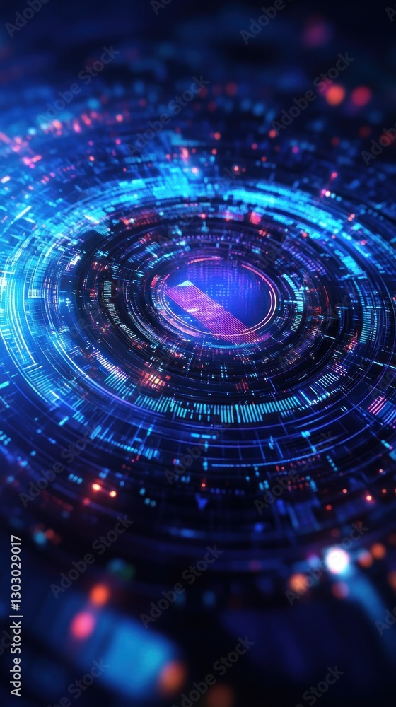 Poster abstract futuristic digital background with vibrant colors and circular patterns