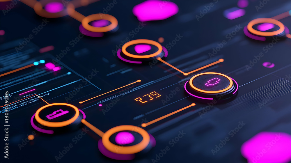 Aufkleber futuristic digital interface with colorful circuits and elements