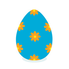 Easter blue egg illustration with orange flower patterns. Simple, vector design is for Easter cards, seasonal decorations, gift wraps, digital wallpapers, holiday-themed graphics, and stickers. EPS 10