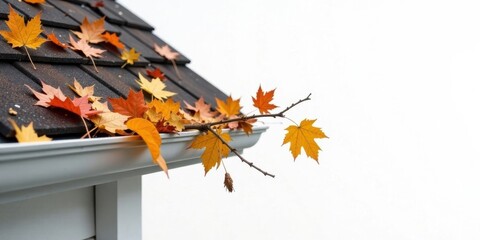 Autumnal Leaves Clogged in a House Gutter, a Sign of Seasonal Change and Potential Maintenance Needs