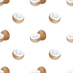 coconuts. Watercolor seamless pattern in pastel colors. Cute illustration on the theme of rest, summer, tourism