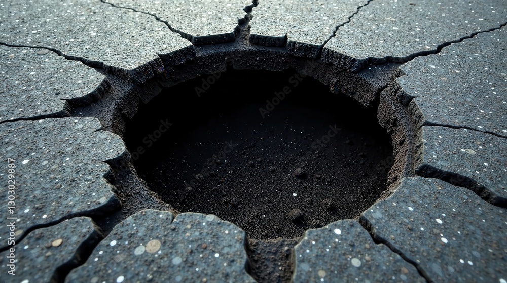 Poster A Deep Crater in a Textured Surface Abstract Depiction of Crumbling Infrastructure