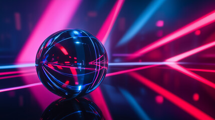 Futuristic digital globe with neon laser light effects and cyber technology