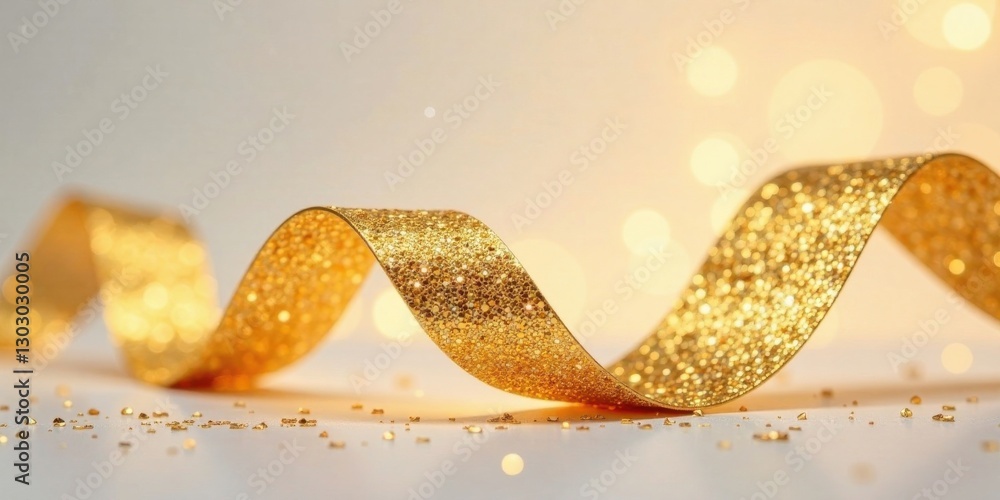 Poster a shimmering golden ribbon elegantly curves, creating a festive and luxurious design against a soft,