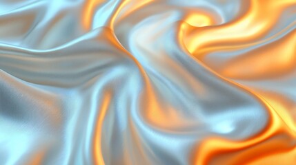 Obraz premium Abstract background of flowing, iridescent silk fabric in blue and orange hues.