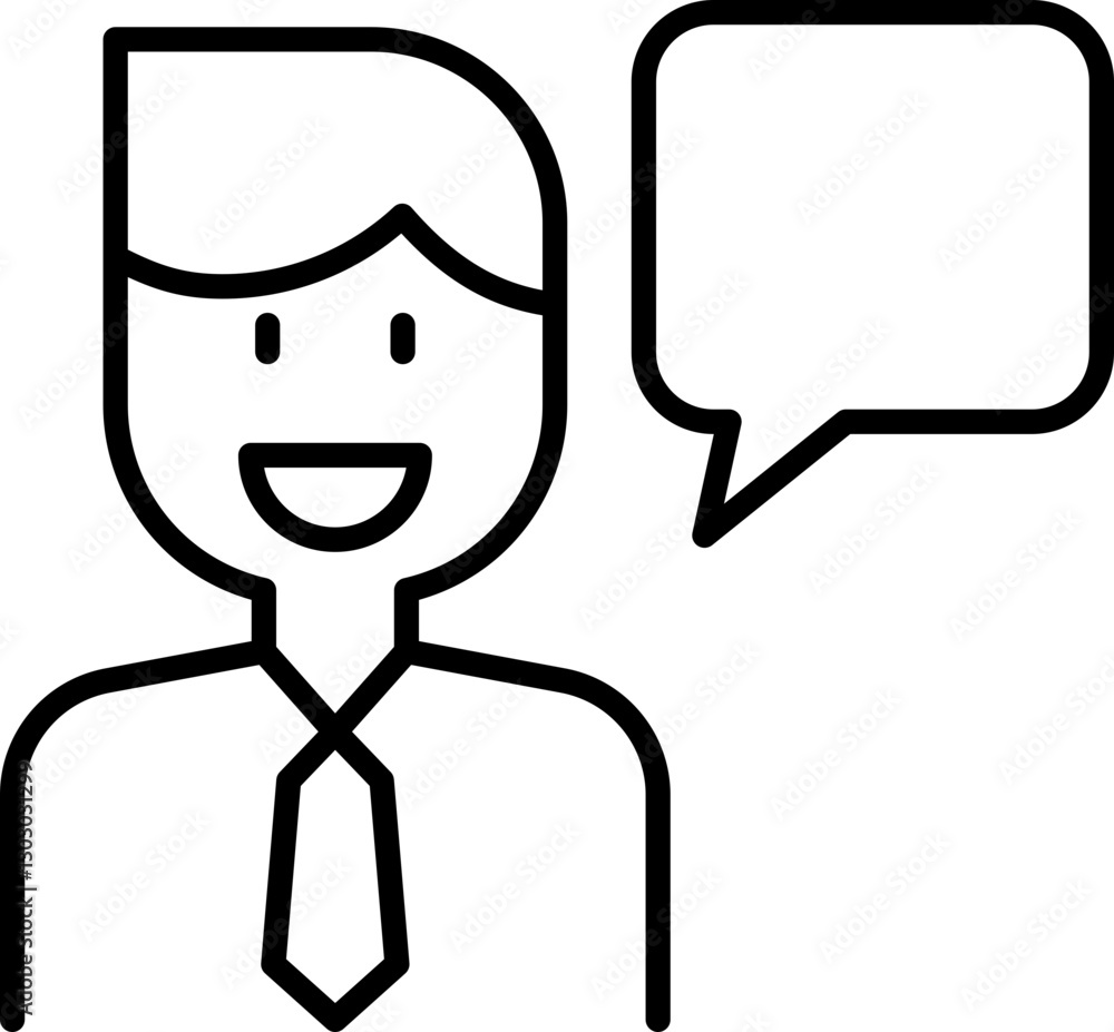 Poster smiling man with speech bubble icon line icon