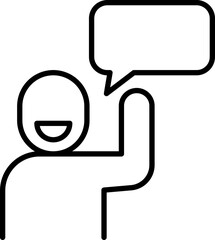 Simple character with speech bubble and hand ra... line icon