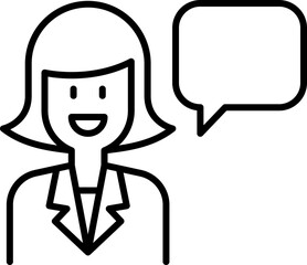 Smiling woman with speech bubble icon line icon