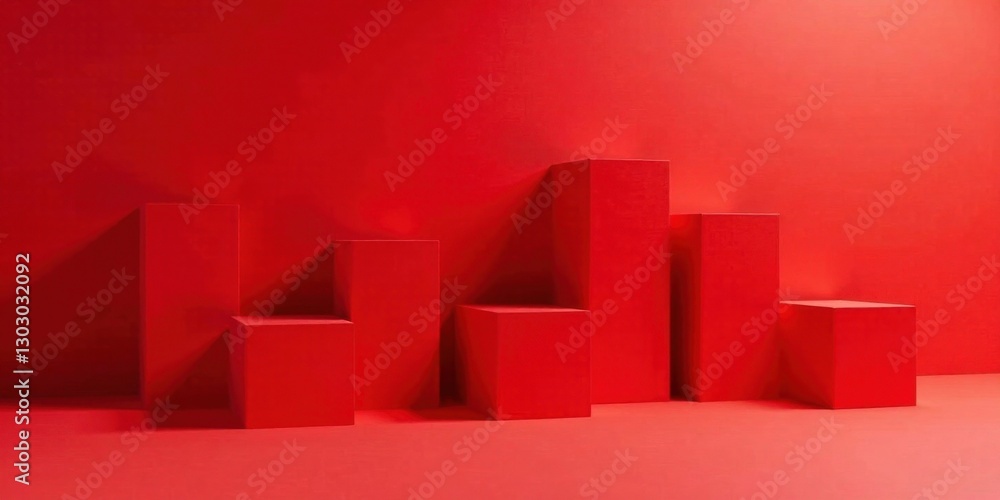 Fototapete Abstract Red Geometric Display Platforms Against a Vibrant Red Background Ideal for Product Presentation or Minimalist Design