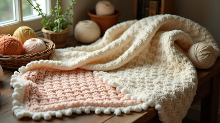 Obraz premium Title: A Warm and Inviting Still Life Featuring a Crocheted Piece
