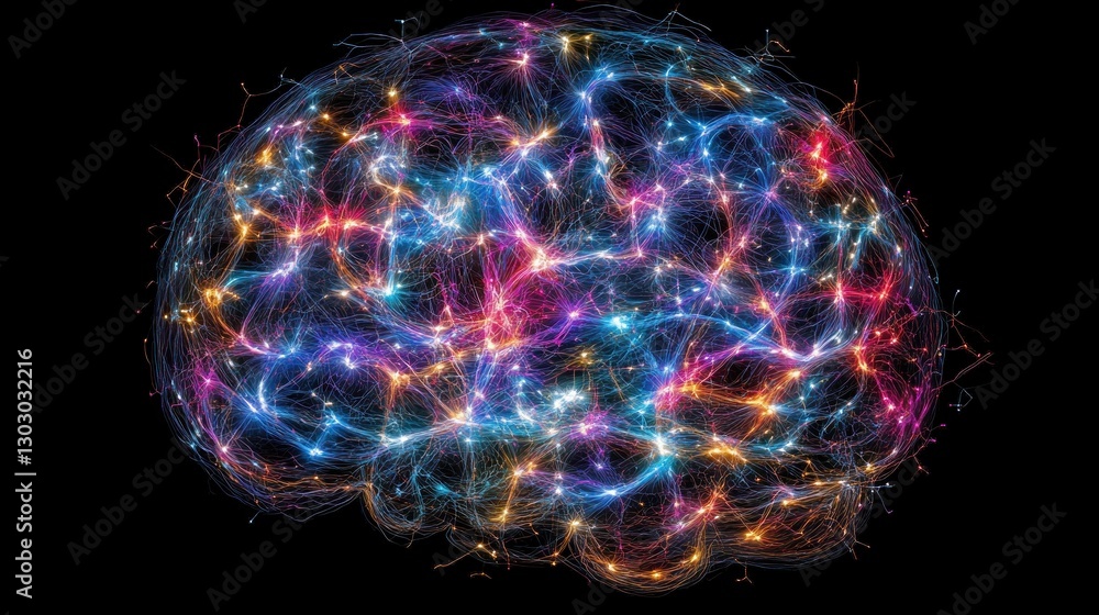 Poster a vibrant, abstract representation of brain activity with colorful neural connections.