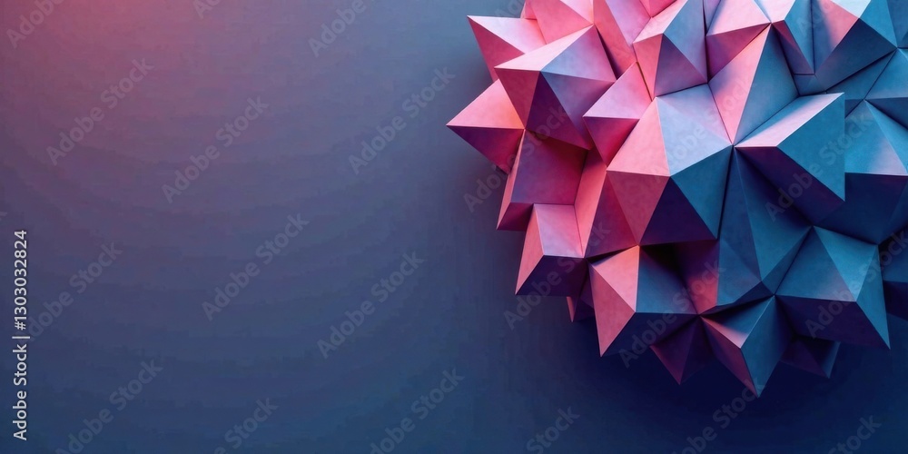 Poster abstract geometric form with pink and blue hues on a dark background