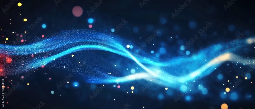 Poster abstract colorful wave pattern with glowing particles
