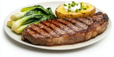 New York Strip steak served with loaded