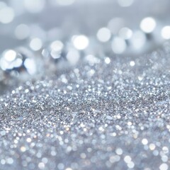 Elegant Silver Glitter Background: Shimmering Metallic Bokeh for Festive Holiday Celebrations and Creative Designs