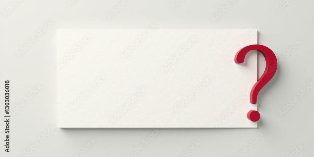 Aufkleber blank rectangular card with a red question mark symbol leaning against it on a light gray background