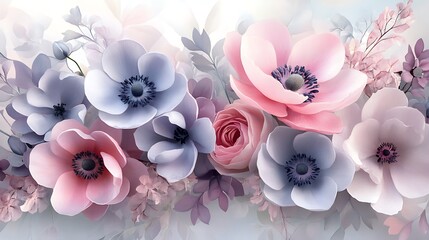 Obraz premium Pastel Dream: A Serene Bouquet of Delicate Pink and Lavender Anemones and Roses