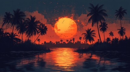 Obraz premium tropical sunset paradise t shirt design