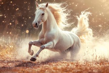 Naklejka premium white horse runs gallop
