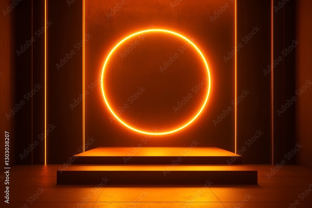 Poster abstract background with an empty stage showcase, a podium, and a circle of glowing light for produc