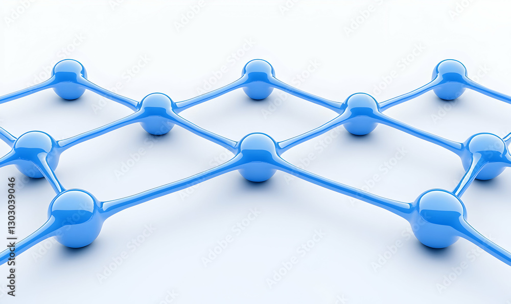 Poster blue molecular structure with interconnected nodes and bonds