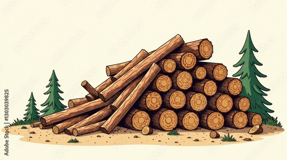 Aufkleber A Rustic Pile of Logs Resting in a Clearing Near Evergreen Trees