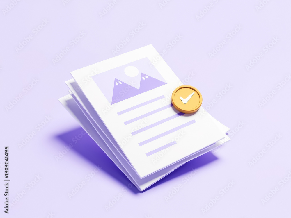 Poster stack of approved documents with checkmark