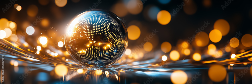 Poster a beautiful spherical structure manifests shifting data patterns, reflecting a mesmerizing dance of 