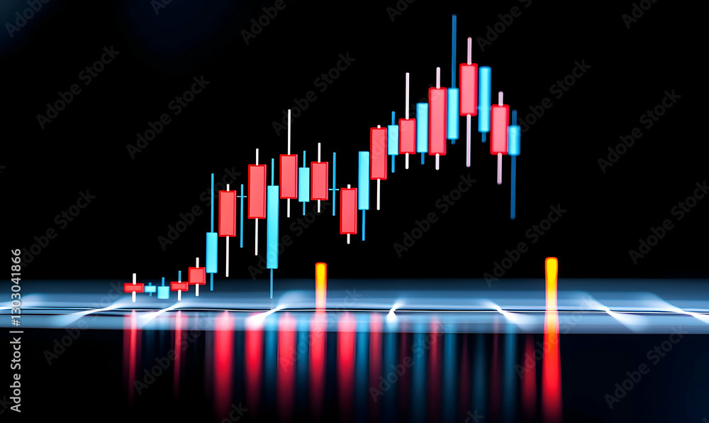 Poster digital stock market chart with colorful candlestick patterns