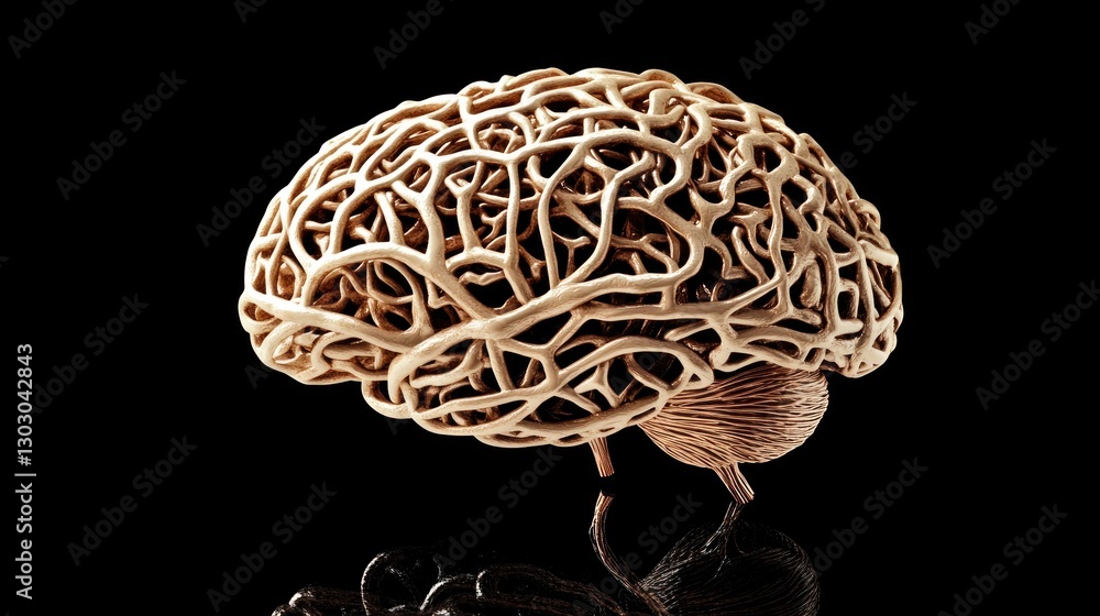 Poster a stylized representation of a brain with intricate, organic patterns.