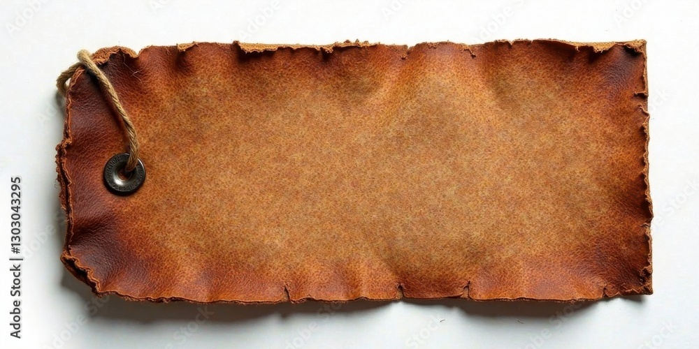 Poster rustic leather tag with jute cord and metal eyelet a blank, textured surface for rustic designs and 