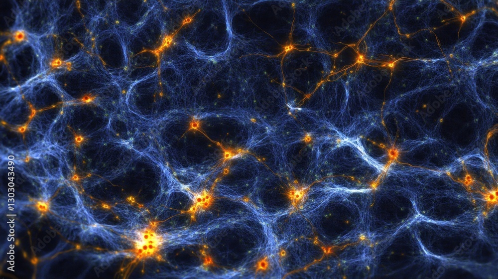 Poster a visualization of cosmic web structures, illustrating the distribution of dark matter in the univer