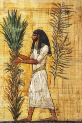 Ancient Egyptian man walking with palm.