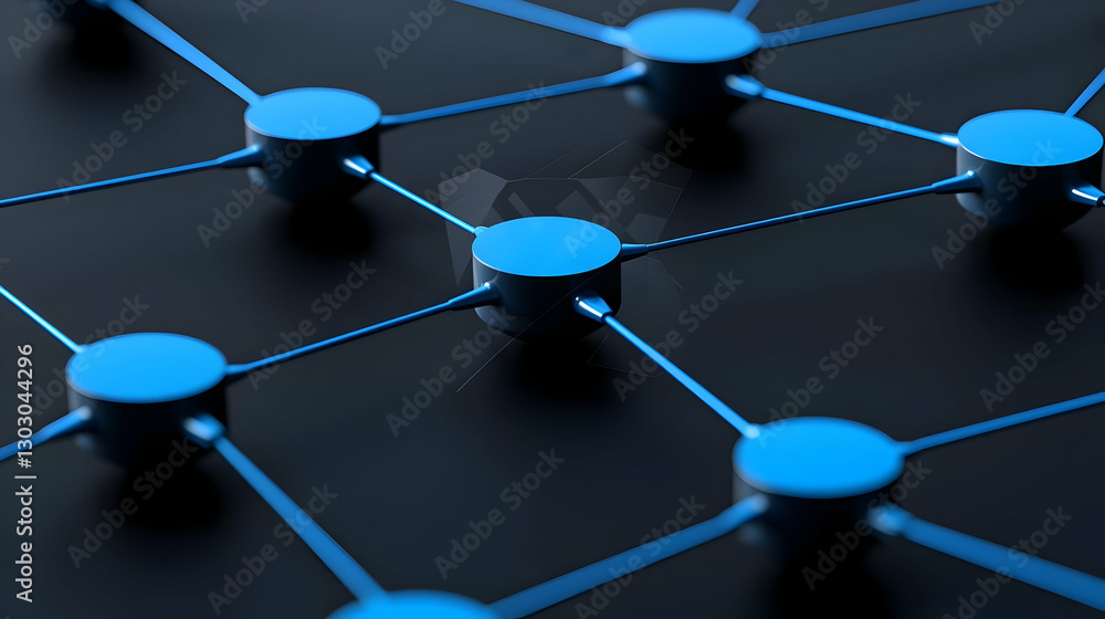 Poster blue nodes and connections on dark background creating network concept