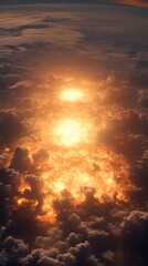 Obraz premium Sunrise through clouds, aerial view