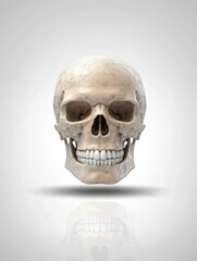 Fototapeta premium human figure and anatomy concept. Realistic skull with a neutral background, showcasing detailed features and reflections.