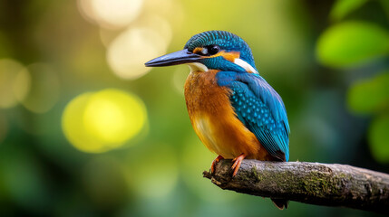 Fototapeta premium vibrant kingfisher perched on branch, showcasing its colors