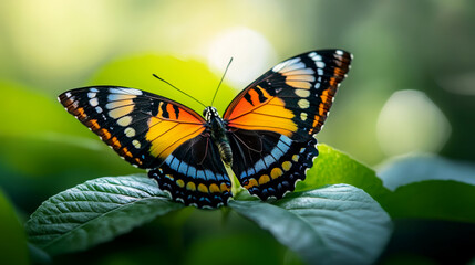 Obraz premium vibrant butterfly resting green leaves, showcasing its colorful